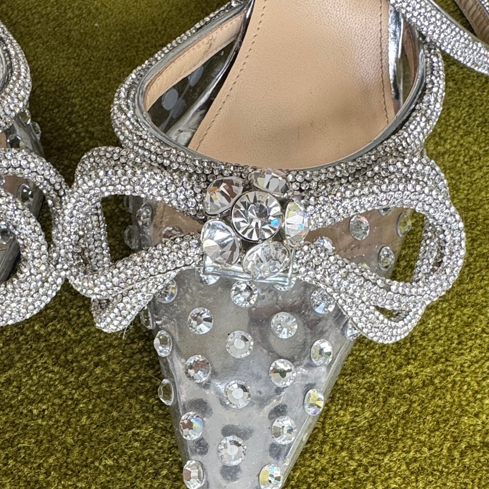Mach & Mach - Elegant Silver Women's Heels with Rhinestone Bow - Picture 10 of 10